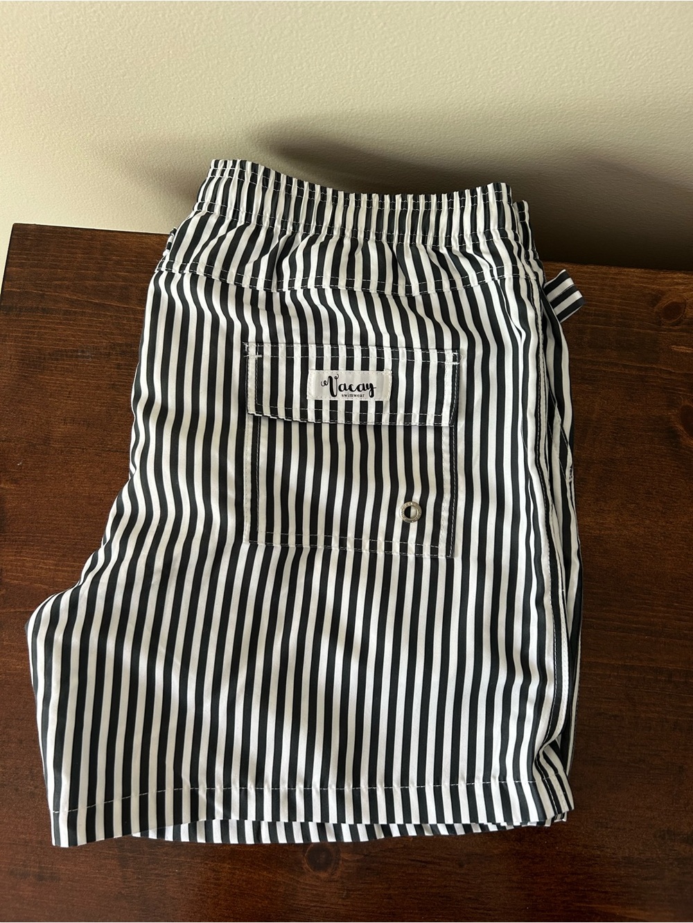 Vacay Men's Black & White Stripe Swim Trunks